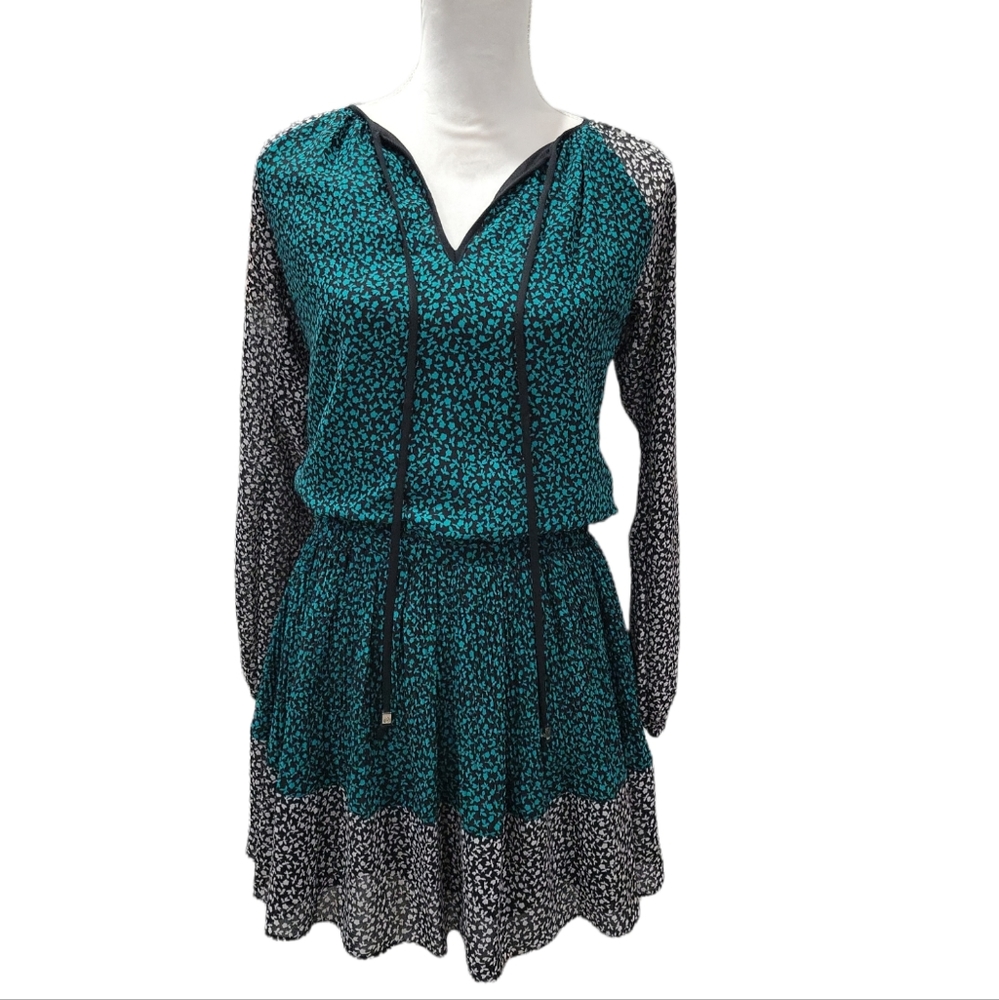 Michael Kors Two-Tone Floral Print Ruffle Dress Size X-Small